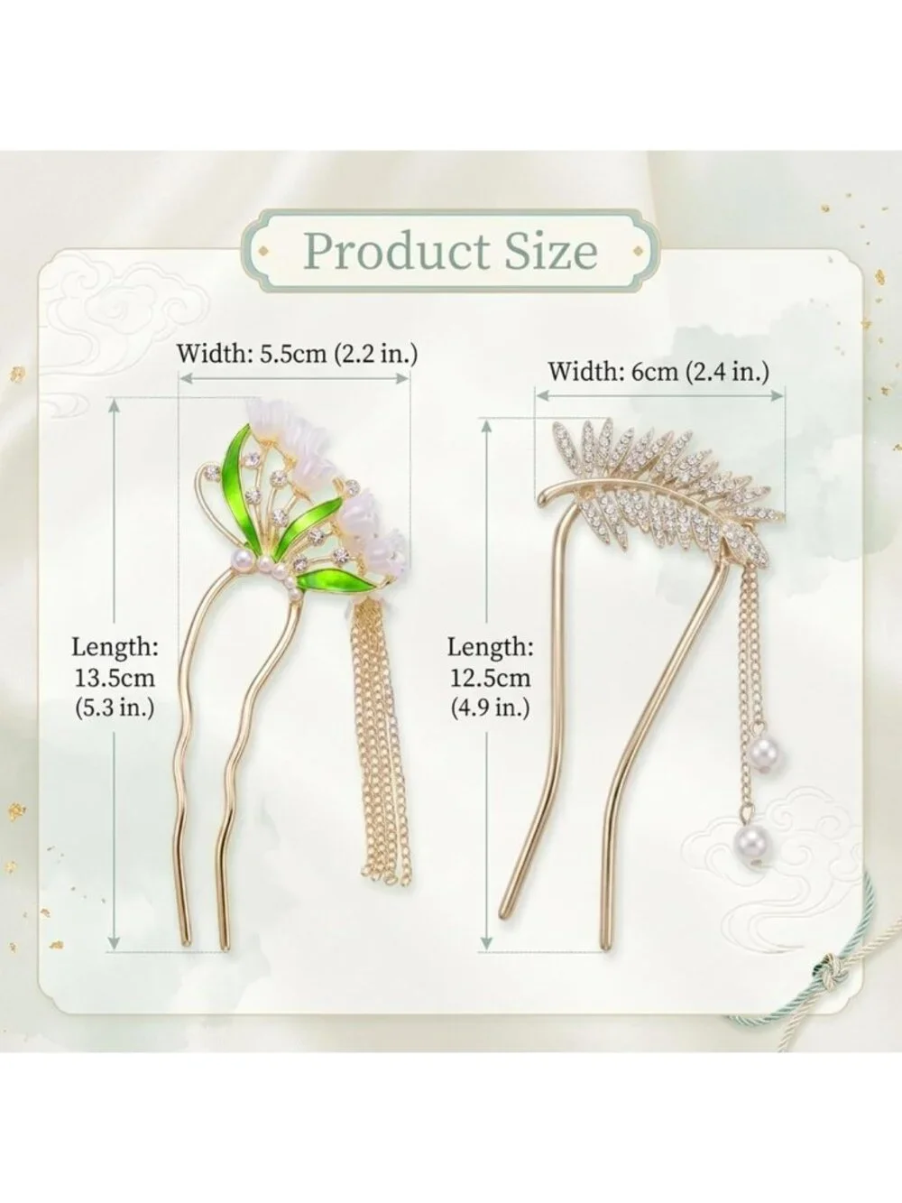 10 Retro Flower Butterfly Gold Hair Fork Pins with Pearl Tassels - Decorative